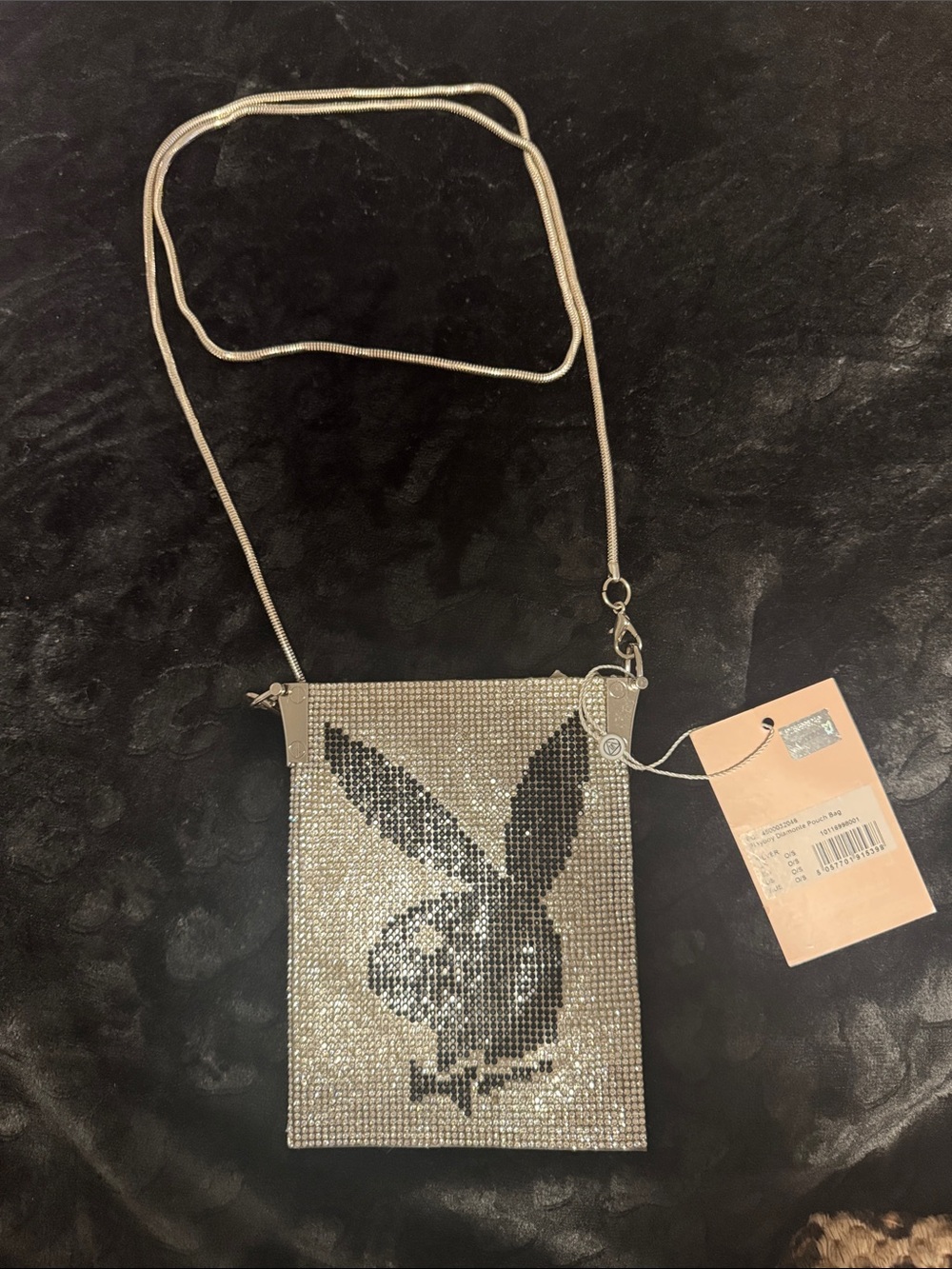 Rare Crystal Playboy Bunny Logo Crossbody Bag - Silver